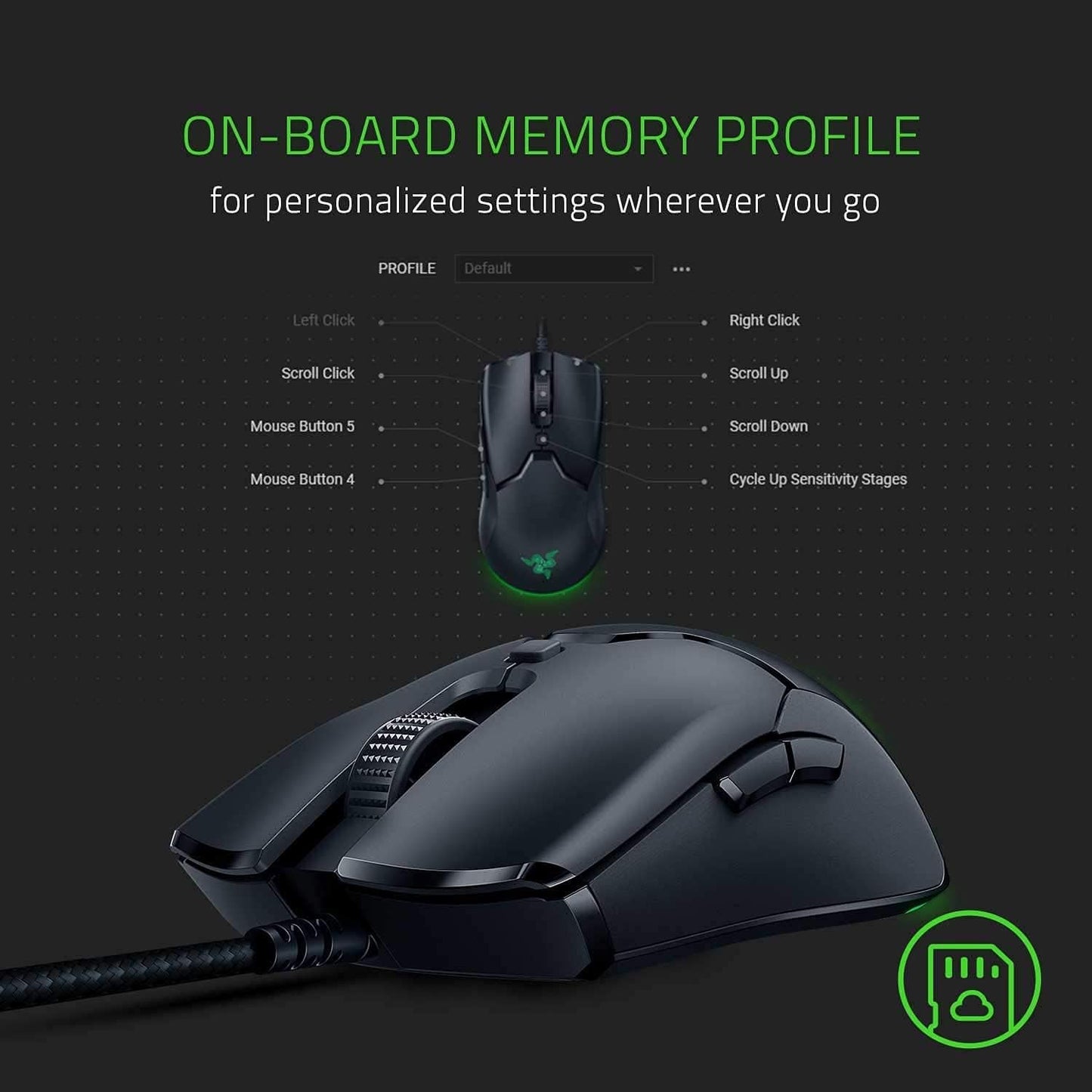 Razer Viper Mini - Wired Gaming Mouse for PC/Mac (Ultralight 61g, Ambidextrous, Speedflex Cable, 8500 DPI Optical Sensor, Chroma RGB Illumination) Black