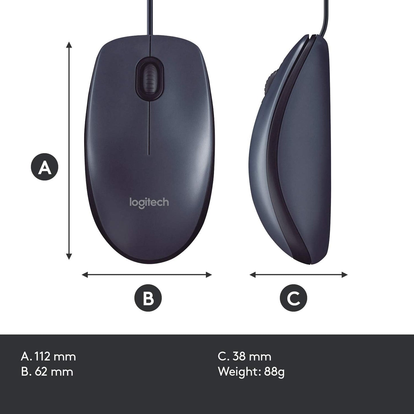 Logitech M100 Wired USB Mouse- Grey