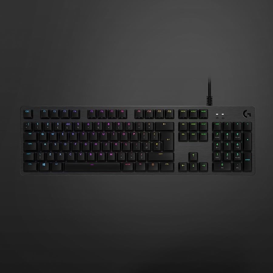 Logitech G512 Lightsync RGB Mechanical Gaming Keyboard, Carbon English Layout GX Blue Switch, Brushed Aluminum Case, USB Pass Through