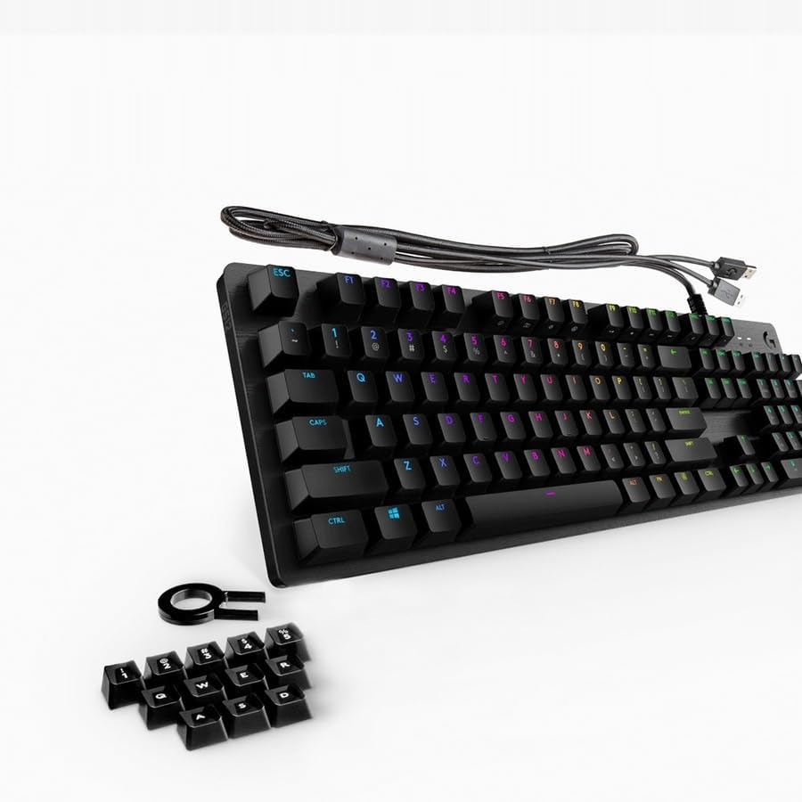 Logitech G512 Lightsync RGB Mechanical Gaming Keyboard, Carbon English Layout GX Blue Switch, Brushed Aluminum Case, USB Pass Through