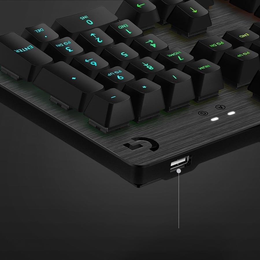 Logitech G512 Lightsync RGB Mechanical Gaming Keyboard, Carbon English Layout GX Blue Switch, Brushed Aluminum Case, USB Pass Through