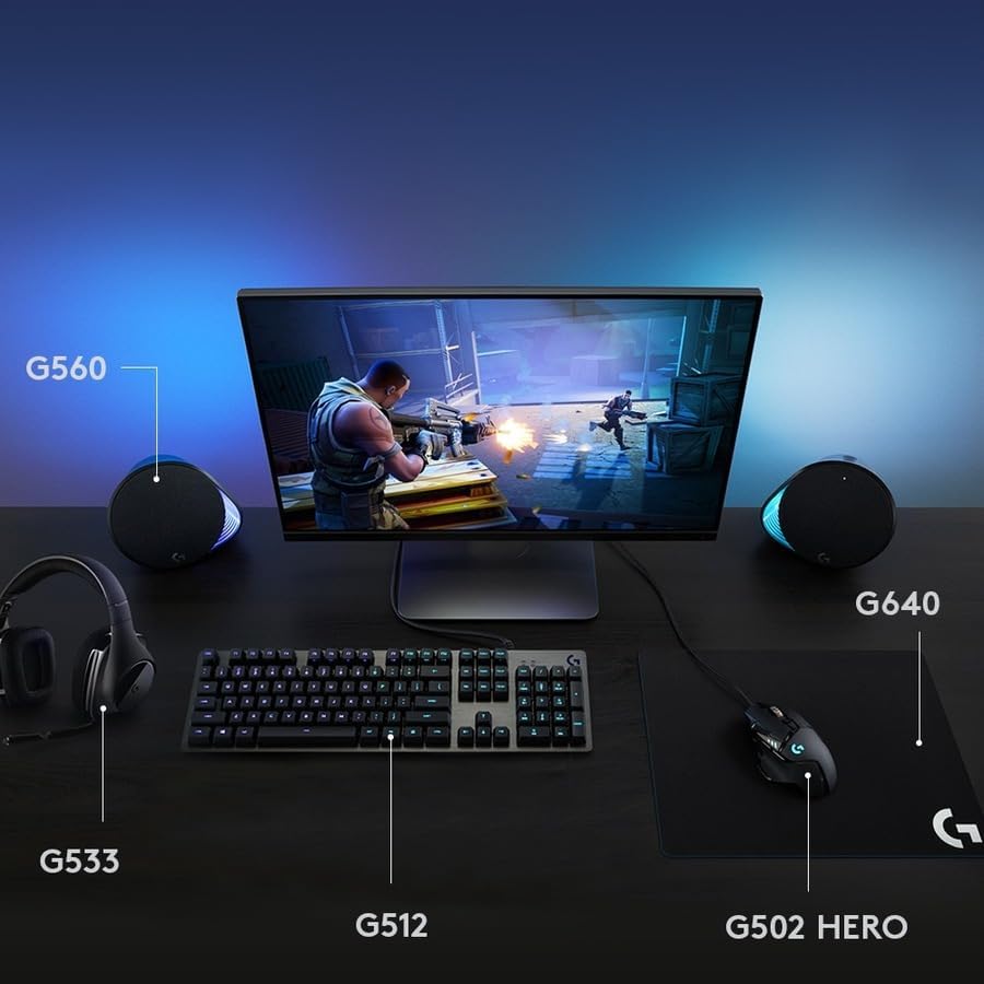 Logitech G512 Lightsync RGB Mechanical Gaming Keyboard, Carbon English Layout GX Blue Switch, Brushed Aluminum Case, USB Pass Through