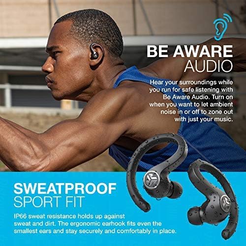 JLab JBuds Air Sport True Wireless Bluetooth Earbuds + Charging Case, Black, IP66 Sweat Resistance, Class 1 Bluetooth 5.0 Connection, 3 EQ Sound Settings JLab Signature, Balanced, Bass Boost