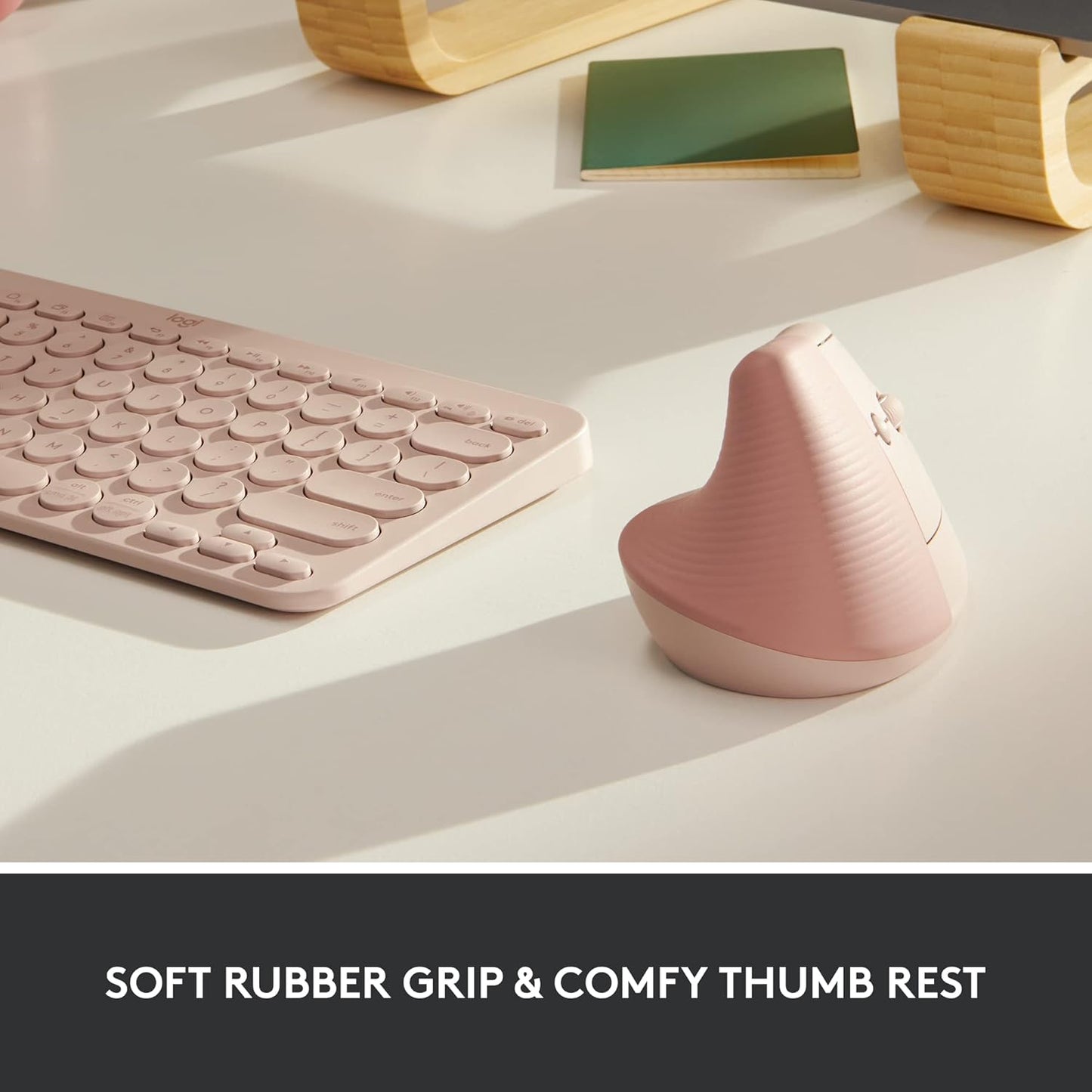 Logitech Lift Vertical Ergonomic optical Mouse, Wireless, Bluetooth or Logi Bolt USB receiver, Quiet clicks, 4 buttons, compatible with Windows/macOS/iPadOS, Laptop, PC - Rose
