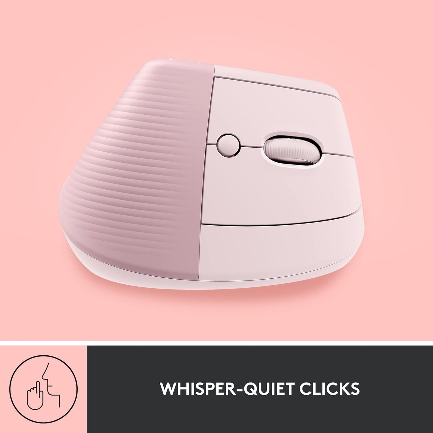 Logitech Lift Vertical Ergonomic optical Mouse, Wireless, Bluetooth or Logi Bolt USB receiver, Quiet clicks, 4 buttons, compatible with Windows/macOS/iPadOS, Laptop, PC - Rose