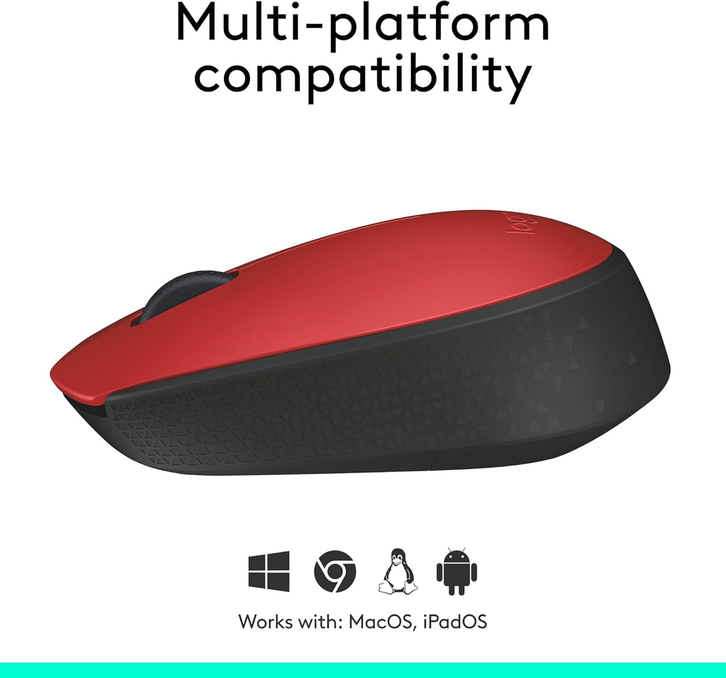 Logitech M170 Wireless Mouse for PC, Mac, Laptop, 2.4 GHz with USB Mini Receiver, Optical Tracking, 12-Months Battery Life, Ambidextrous - Red