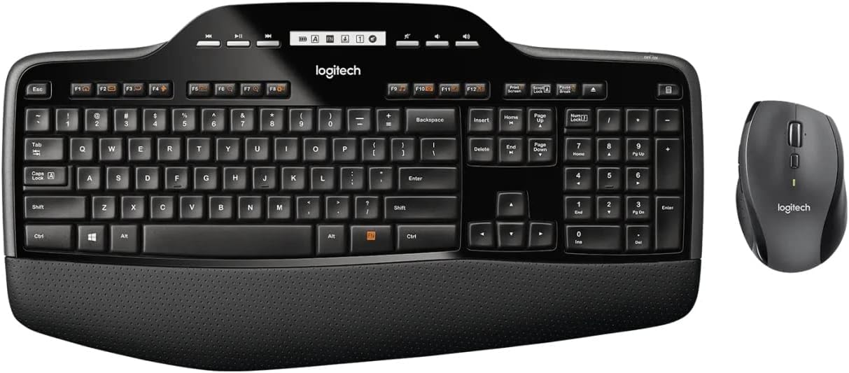 Logitech MK710-RB Desktop Wireless Keyboard/Mouse Combo, Hyper-Fast Scrolling Wireless Mouse USB, Keyboard with LCD Dashboard, Long Battery Life, Black