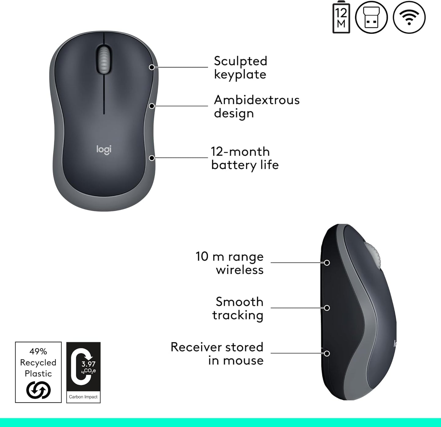 Logitech M185 Wireless Mouse Swift Grey