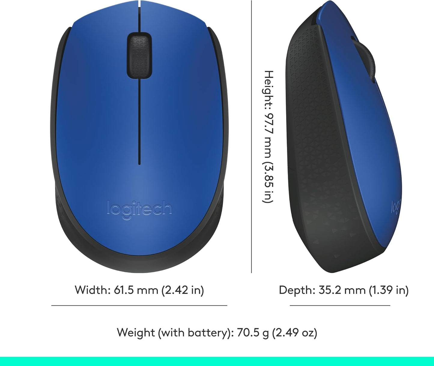 Logitech M170 Wireless Mouse for PC, Mac, Laptop, 2.4 GHz with USB Mini Receiver, Optical Tracking, 12-Months Battery Life, Ambidextrous - Blue