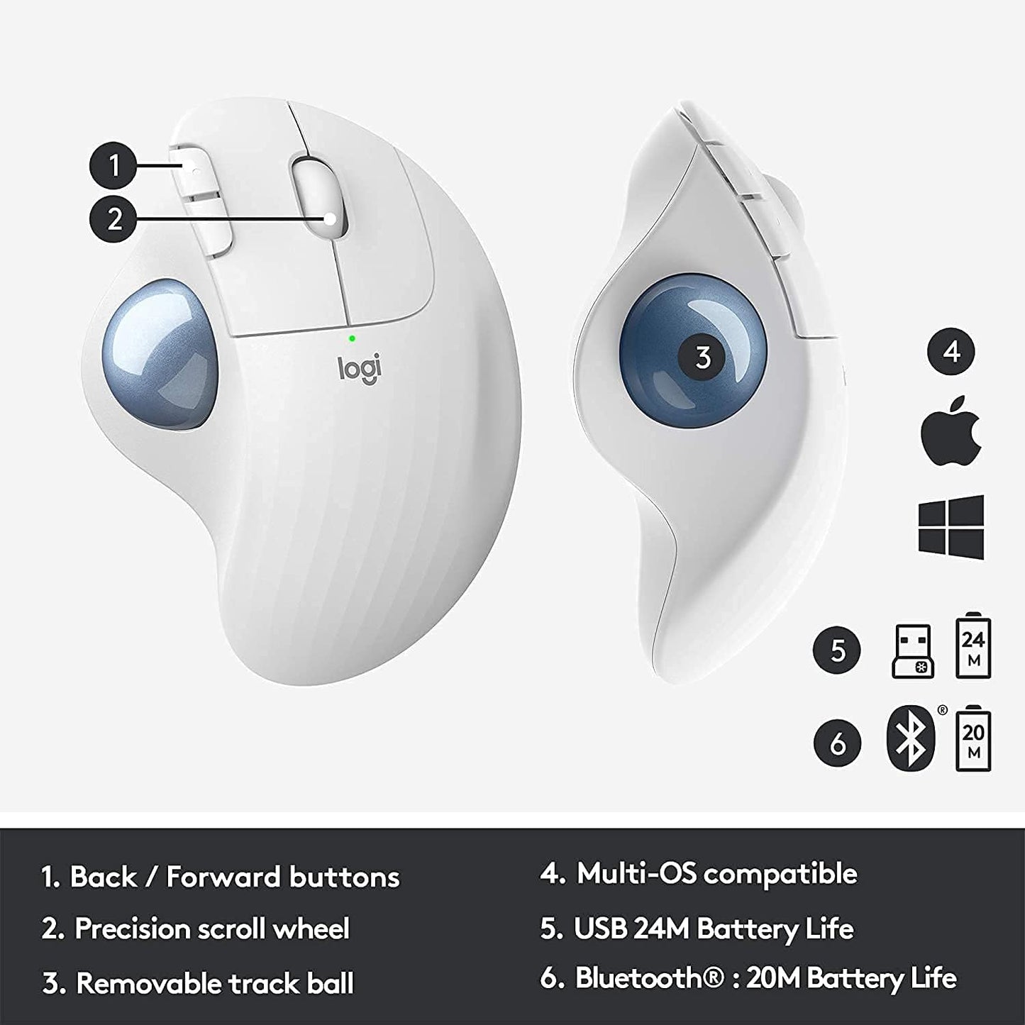 Logitech Ergo M575 Wireless Trackball Mouse- Off White