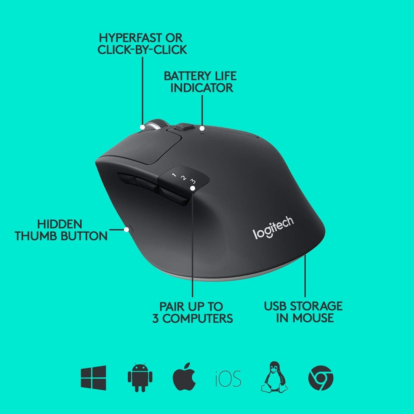 Logitech M720 Wireless Triathlon Mouse Black