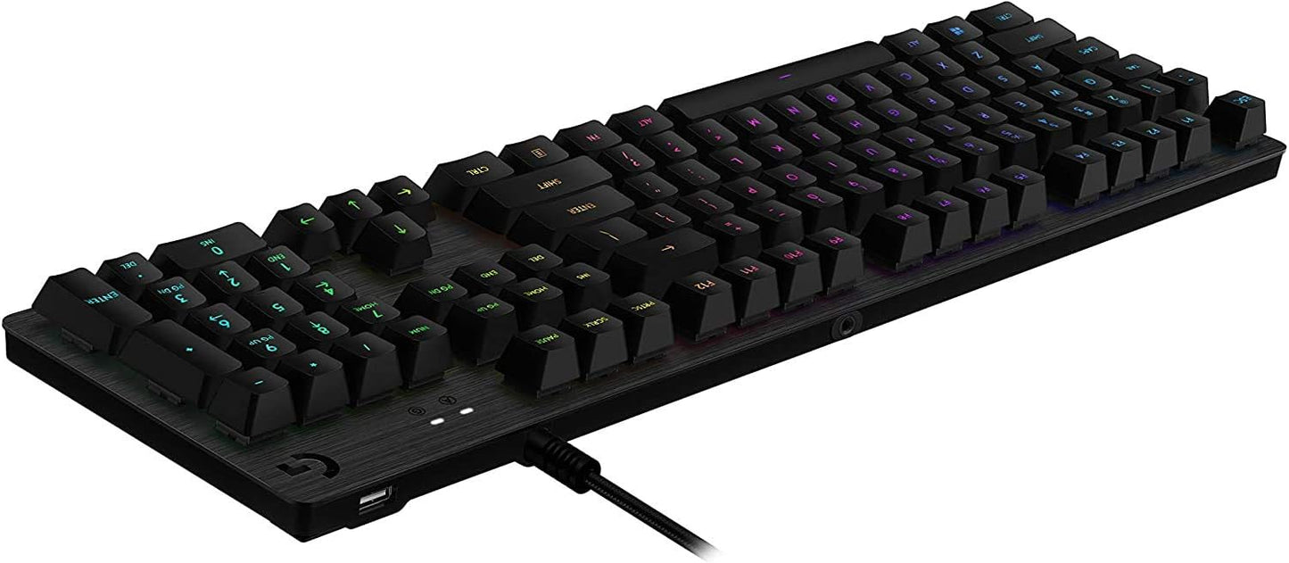 Logitech G512 Lightsync RGB Mechanical Gaming Keyboard, Carbon English Layout GX Blue Switch, Brushed Aluminum Case, USB Pass Through