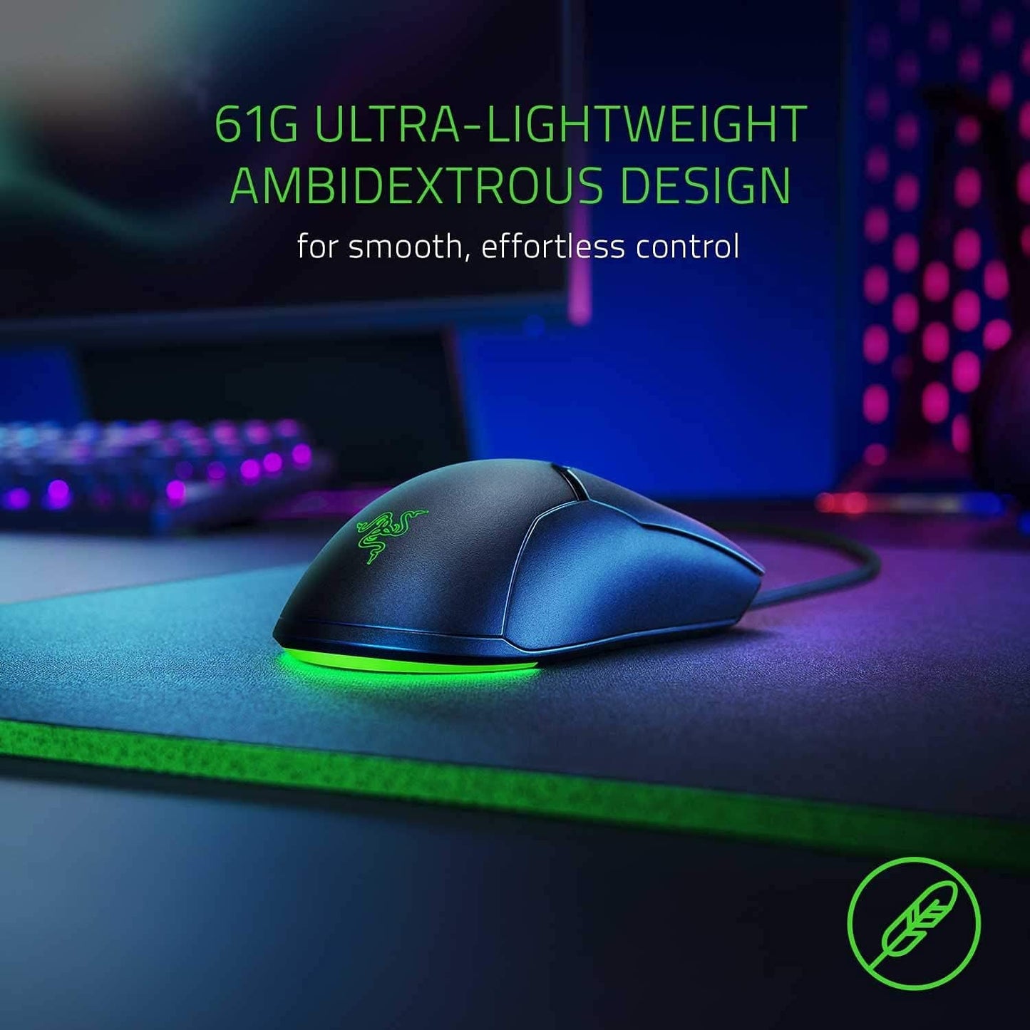Razer Viper Mini - Wired Gaming Mouse for PC/Mac (Ultralight 61g, Ambidextrous, Speedflex Cable, 8500 DPI Optical Sensor, Chroma RGB Illumination) Black
