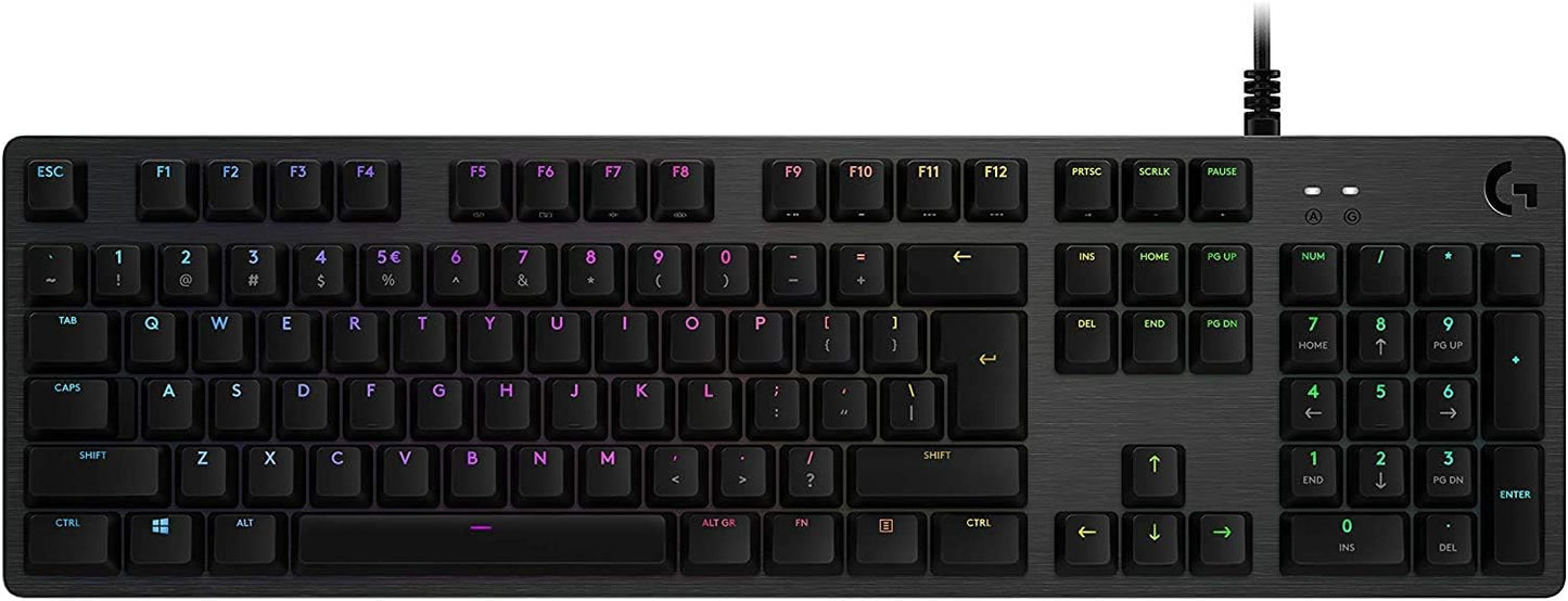 Logitech G512 Lightsync RGB Mechanical Gaming Keyboard, Carbon English Layout GX Blue Switch, Brushed Aluminum Case, USB Pass Through