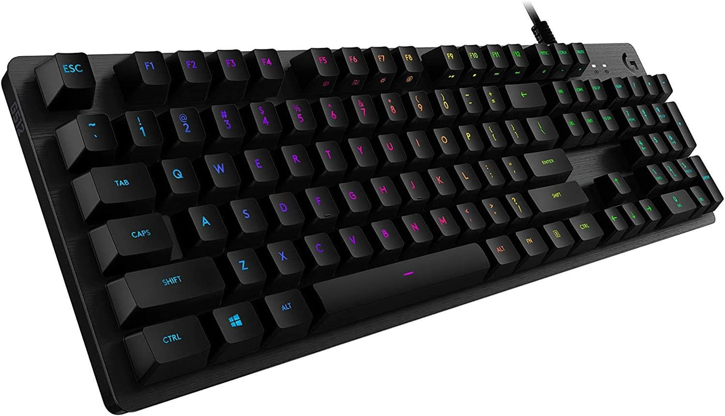Logitech G512 Lightsync RGB Mechanical Gaming Keyboard, Carbon English Layout GX Blue Switch, Brushed Aluminum Case, USB Pass Through