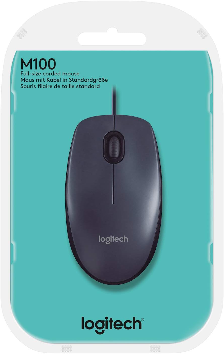 Logitech M100 Wired USB Mouse- Grey
