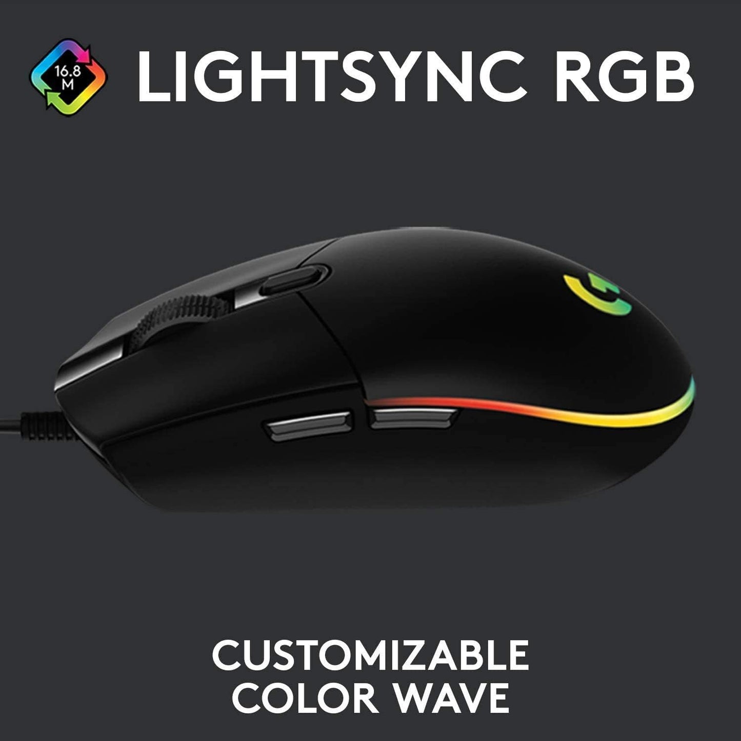 Logitech G203 LIGHTSYNC Wired Gaming Mouse, 8,000 DPI, Rainbow Optical Effect RGB, 6 Programmable Buttons, On-Board Memory, PC/Mac Computer, Laptop Compatible - Black