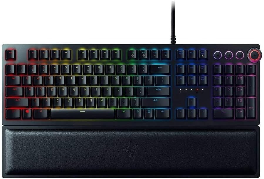 Razer Huntsman Elite: Opto-Mechanical Switch - Multi-Functional Digital Dial & Media Keys - Leatherette Wrist Rest - 4-Side Underglow - Gaming Keyboard