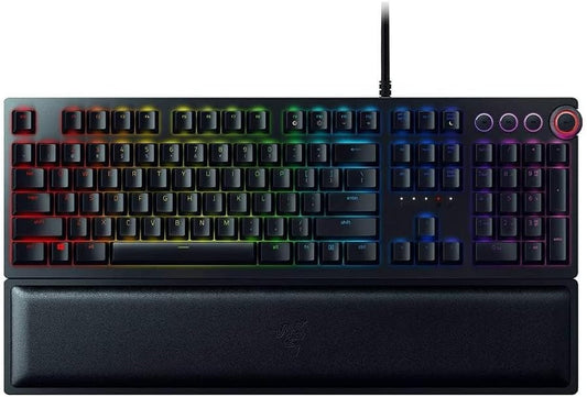 Razer Huntsman Elite: Opto-Mechanical Switch - Multi-Functional Digital Dial & Media Keys - Leatherette Wrist Rest - 4-Side Underglow - Gaming Keyboard