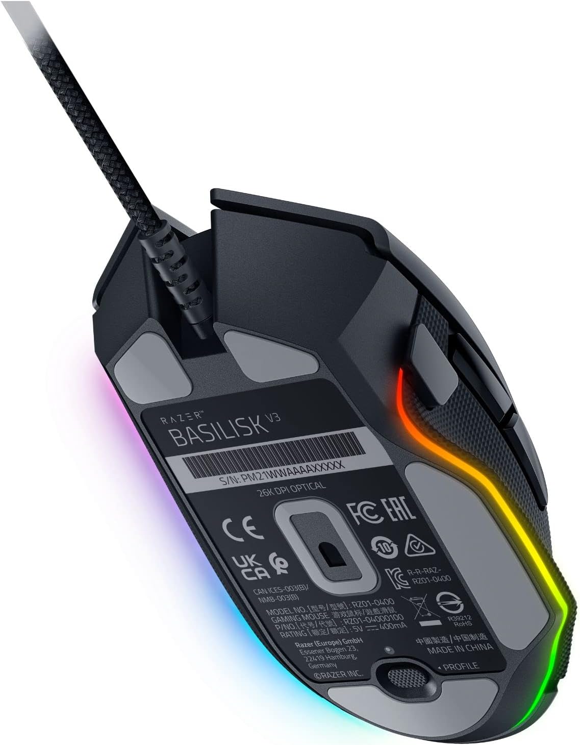 Razer Basilisk V3 Customizable Ergonomic : Fastest Gaming Mouse Switch Chroma RGB Lighting 26K DPI Optical Sensor - 11 Programmable Buttons HyperScroll Tilt Wheel Classic Black