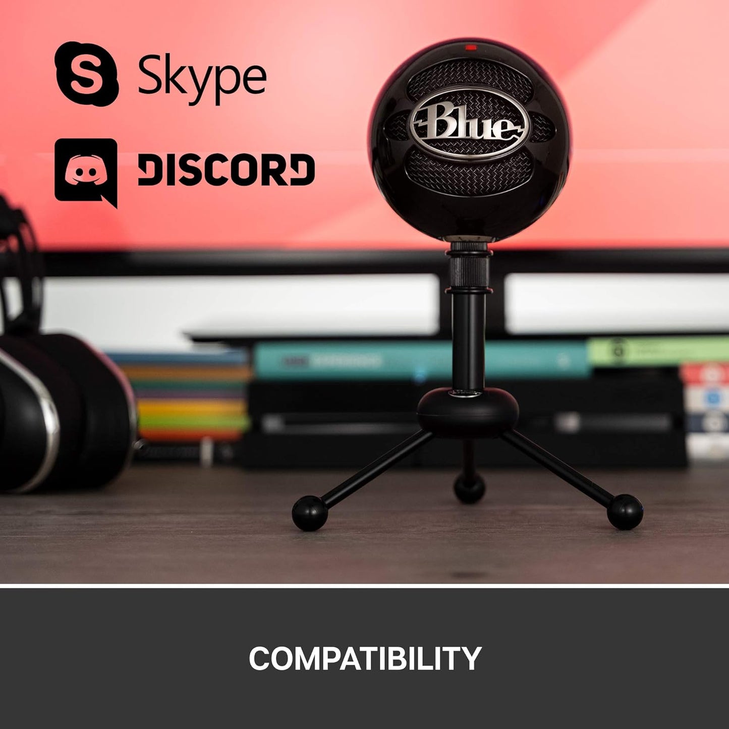 Blue Snowball USB Microphone for PC, Mac, Gaming, Recording, Streaming, Podcasting, Condenser Mic with Cardioid and Omnidirectional Pickup Patterns, Stylish Retro Design – Black