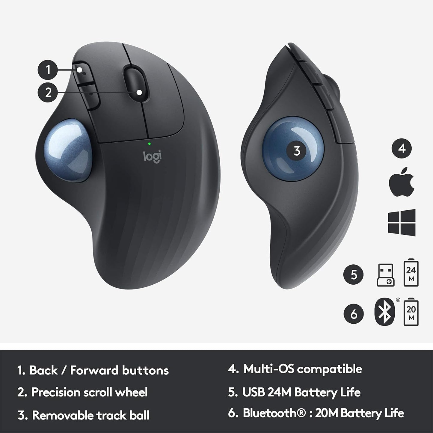 Logitech Ergo M575 Wireless Trackball Mouse- Graphite