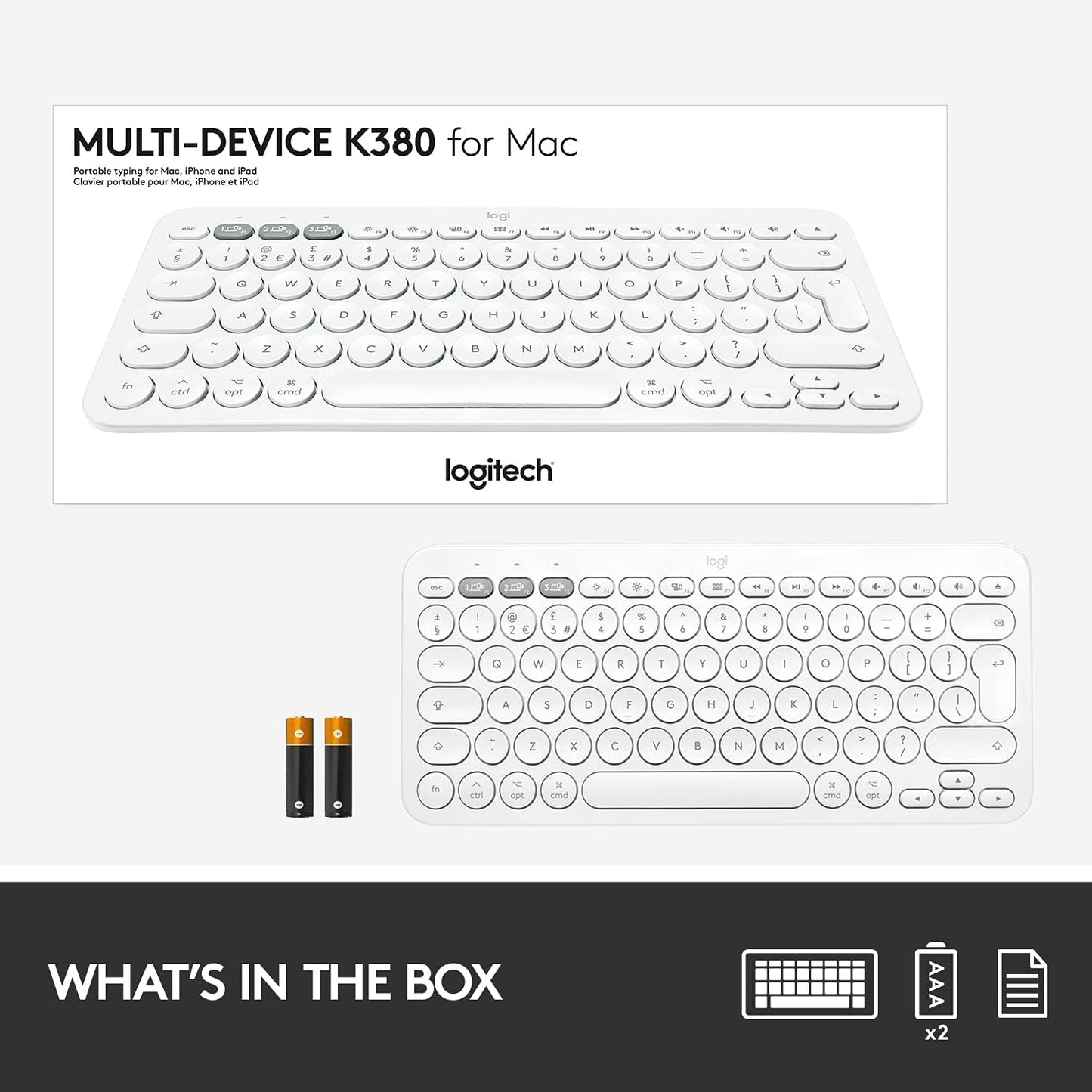 Logitech K380 Multi-Device Wireless Bluetooth Keyboard - Off White