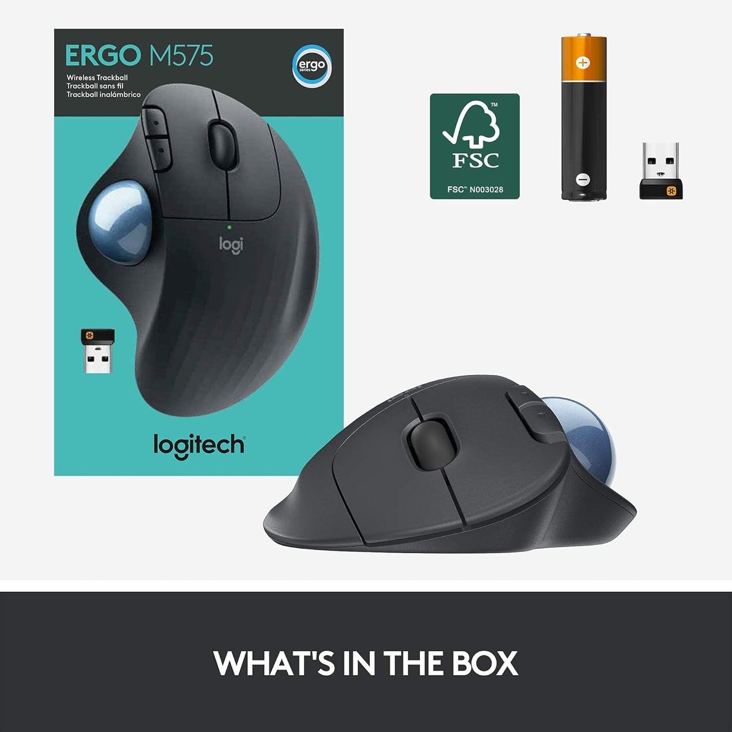 Logitech Ergo M575 Wireless Trackball Mouse- Graphite
