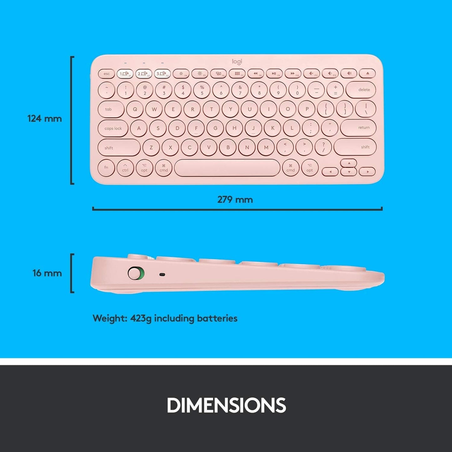 Logitech K380 Wireless Bluetooth Keyboard in Rose