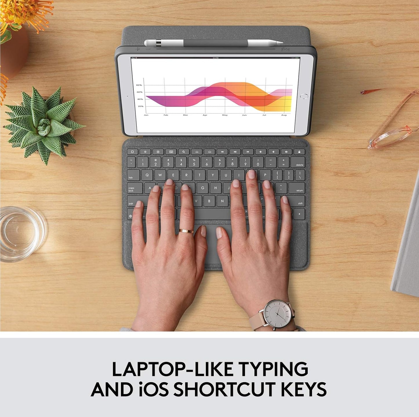 Logitech Combo Touch for iPad (7th, 8th 9th Generation) Keyboard case with trackpad, Kickstand, Wireless Keyboard, Smart Connector Technology - Graphite