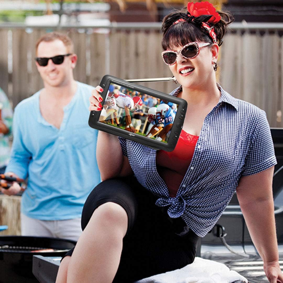 Axess Portable TV 9" Battery Powered Widescreen LCD Small TV TV1703-9 with ATSC Digital Tuner 2 Antennas, USB/SD Card & Headphone Inputs, AV Inputs & Full Func. Remote. Mini TV for Car, RV, Outdoor