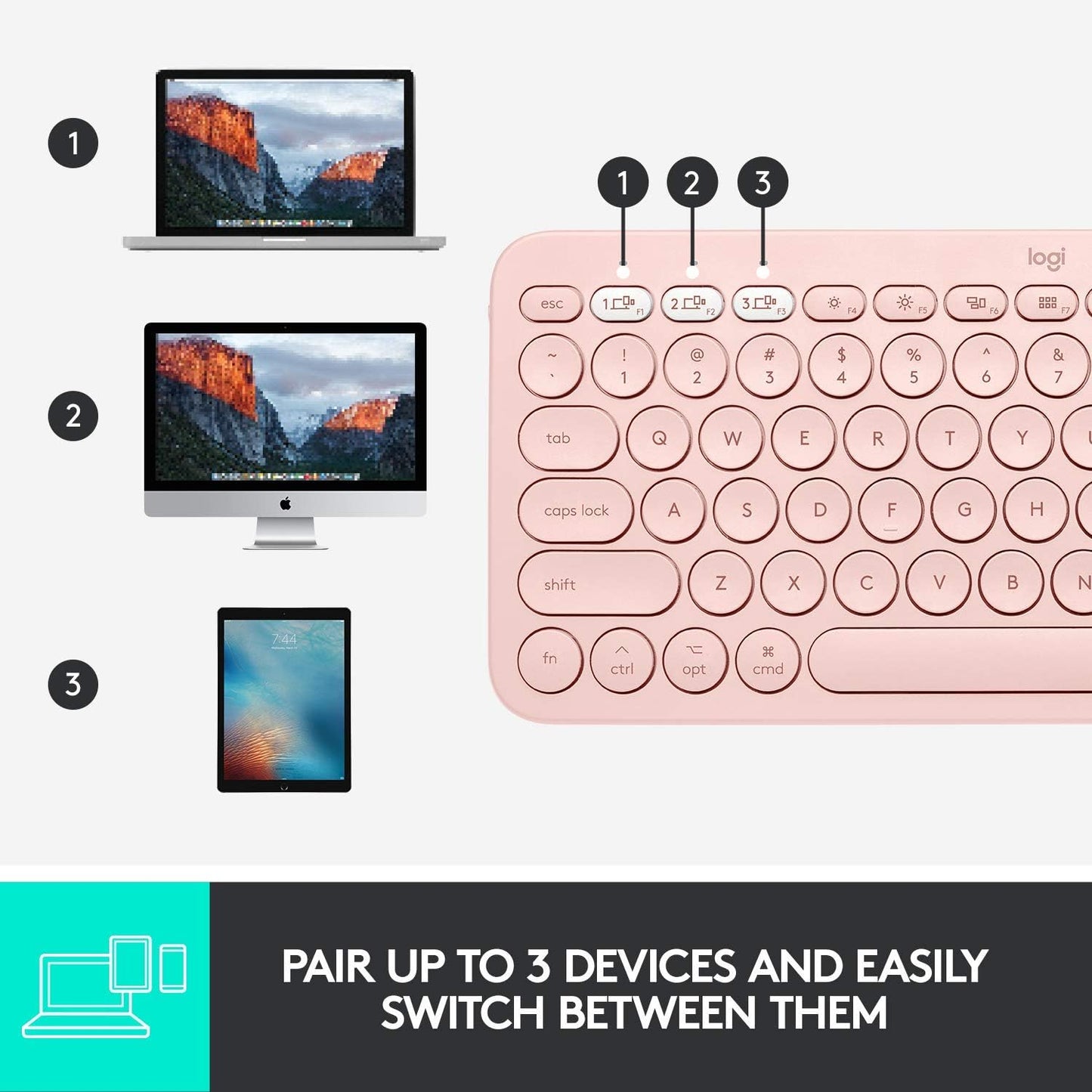Logitech K380 Wireless Bluetooth Keyboard in Rose