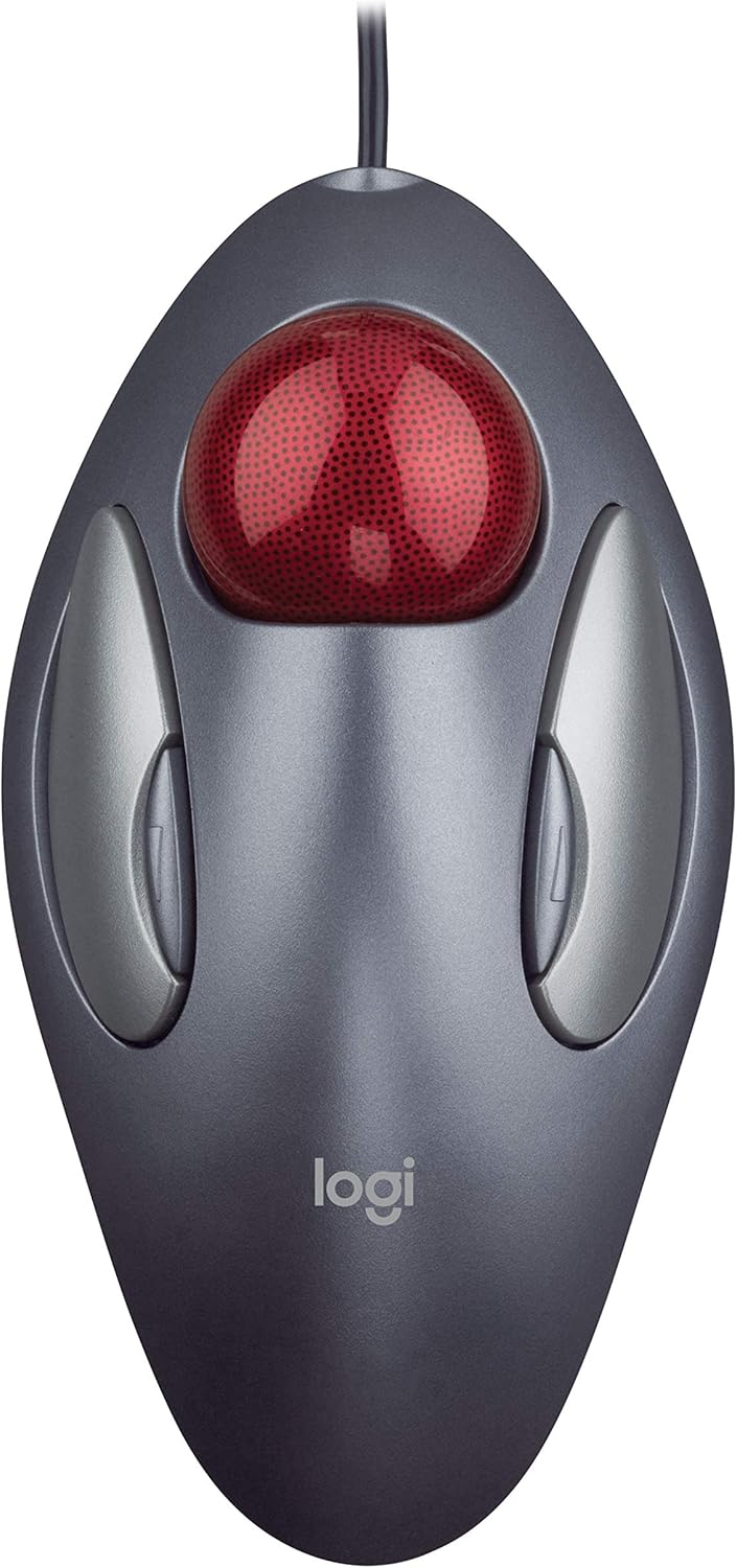 Logitech Trackman Marble Trackball – Wired USB Ergonomic Mouse for Computers, with 4 Programmable Buttons, Dark Gray