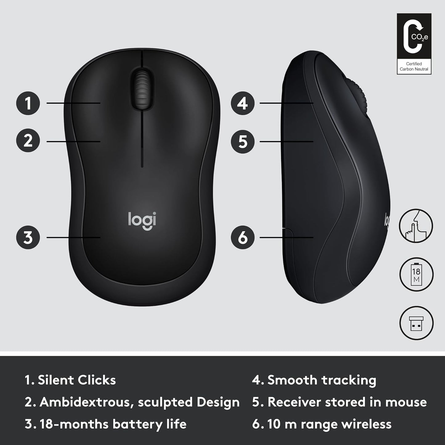 Logitech M220 Silent Mouse, Wireless Black