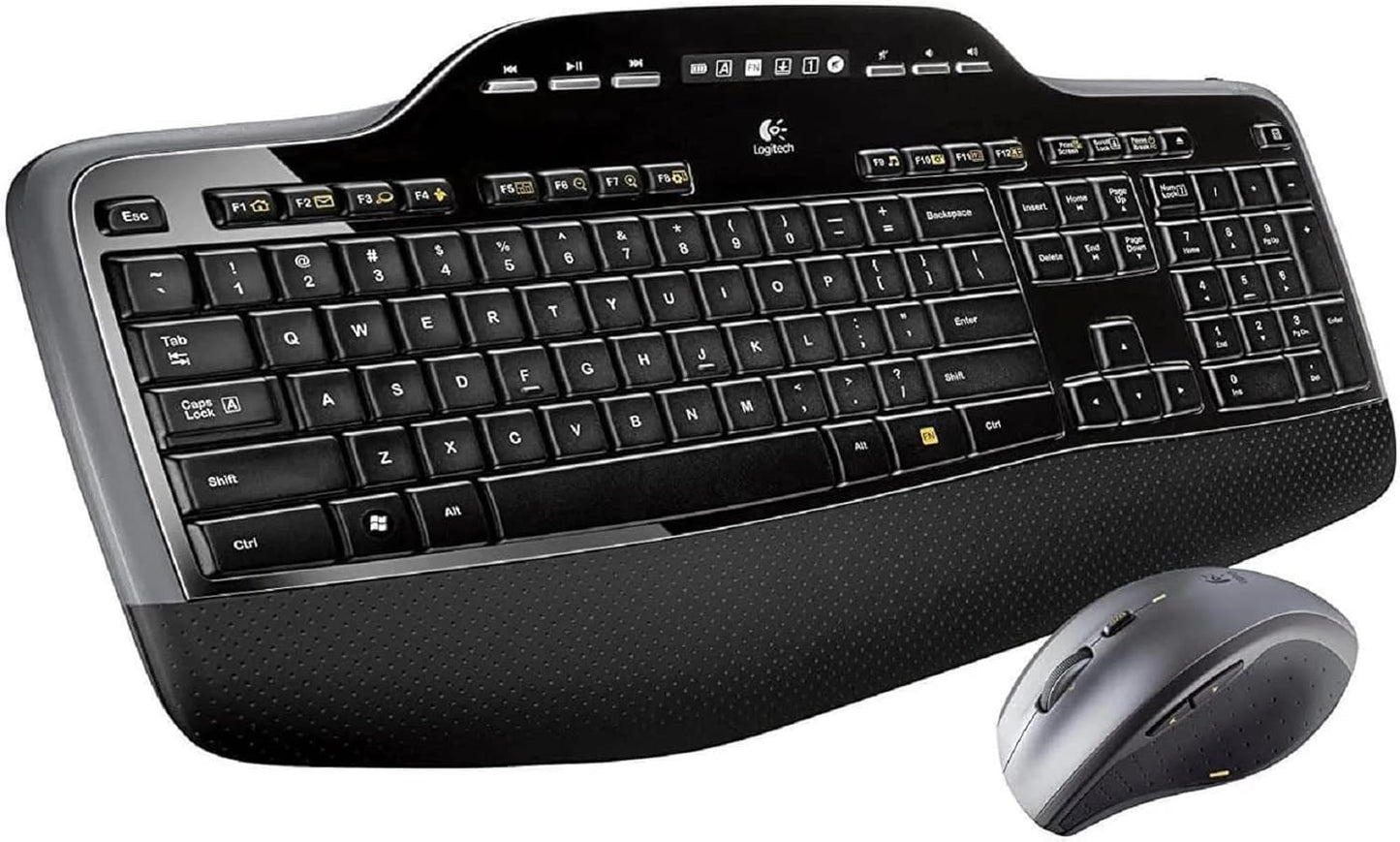 Logitech MK710-RB Desktop Wireless Keyboard/Mouse Combo, Hyper-Fast Scrolling Wireless Mouse USB, Keyboard with LCD Dashboard, Long Battery Life, Black