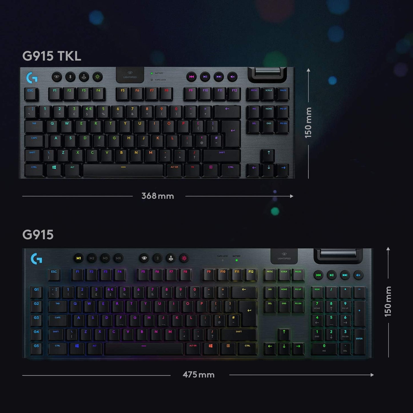 Logitech G915 Tenkeyless Lightspeed Wireless RGB Mechanical Gaming Keyboard - Tactile, Black