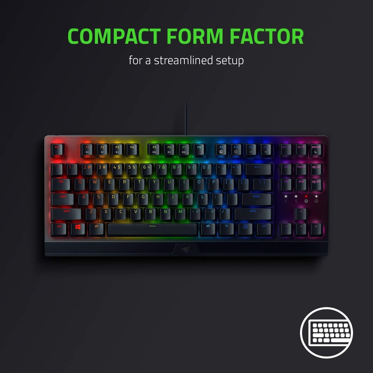Razer BlackWidow V3 Tenkeyless Mechanical Gaming Keyboard: Razer Mechanical Switches - Chroma RGB Lighting - Compact Form Factor - Programmable Macro Functionality - USB Passthrough