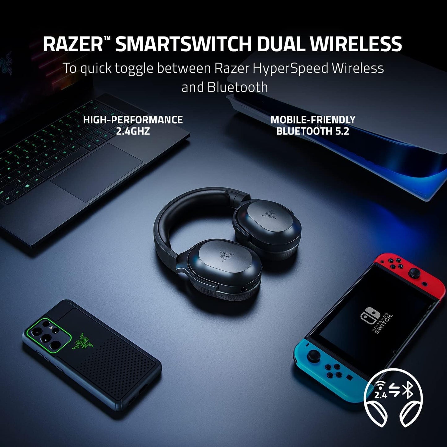 Razer Barracuda X Wireless Multi-Platform Gaming and Mobile Over Ear Headset with Breathable Memory Foam Cushions
