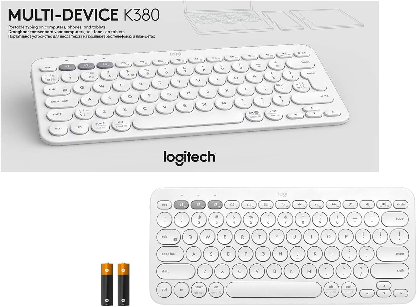 Logitech K380 Multi-Device Wireless Bluetooth Keyboard - Off White