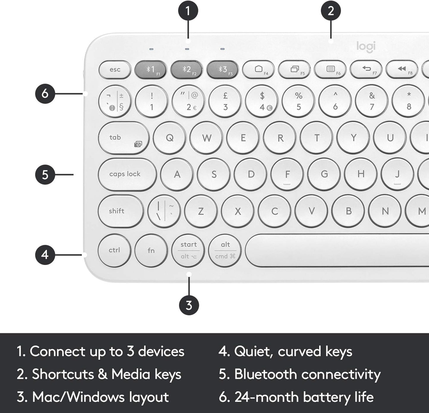 Logitech K380 Multi-Device Wireless Bluetooth Keyboard - Off White