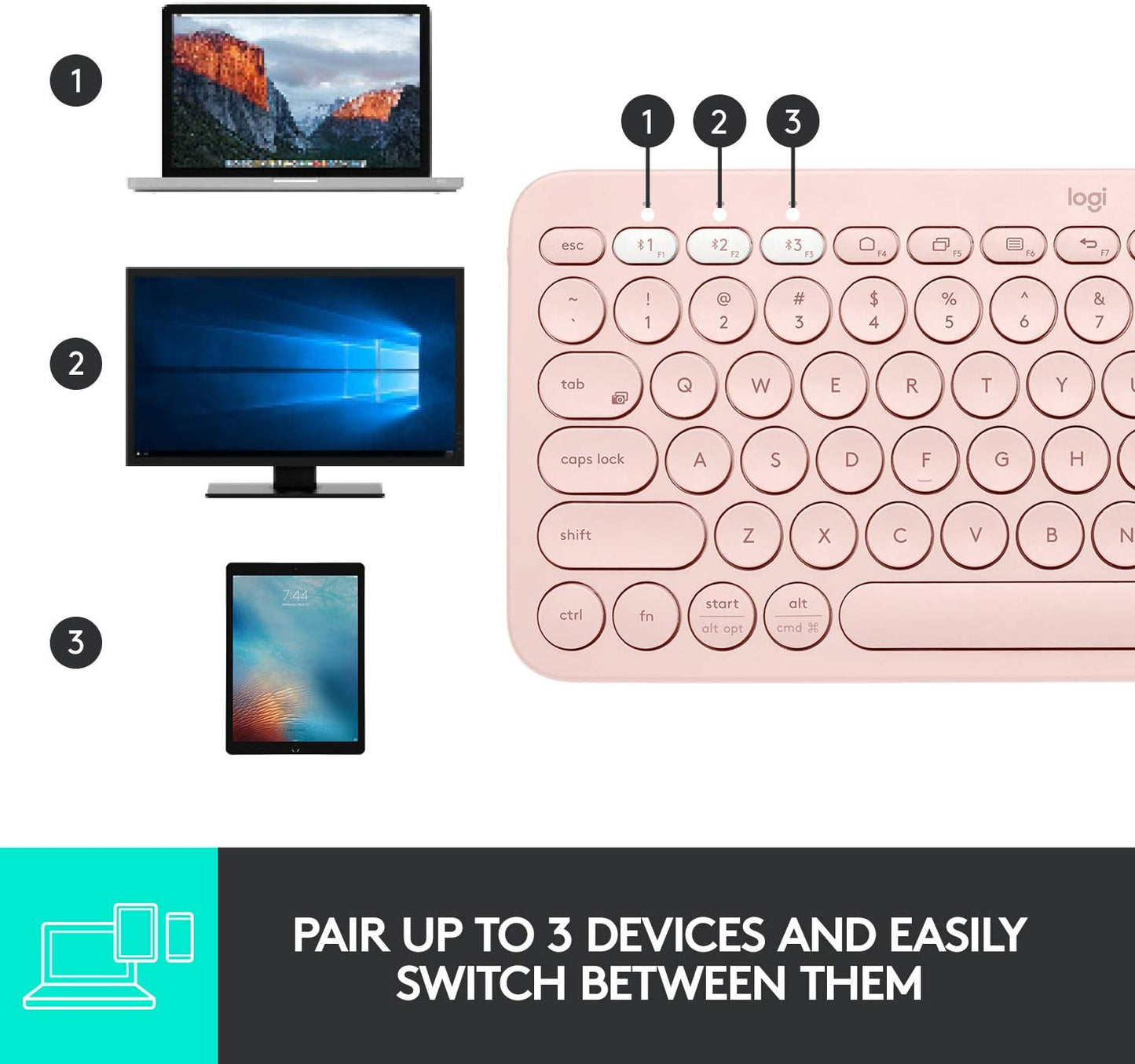 Logitech K380 Pebble Wireless Multi-Device Keyboard - Rose