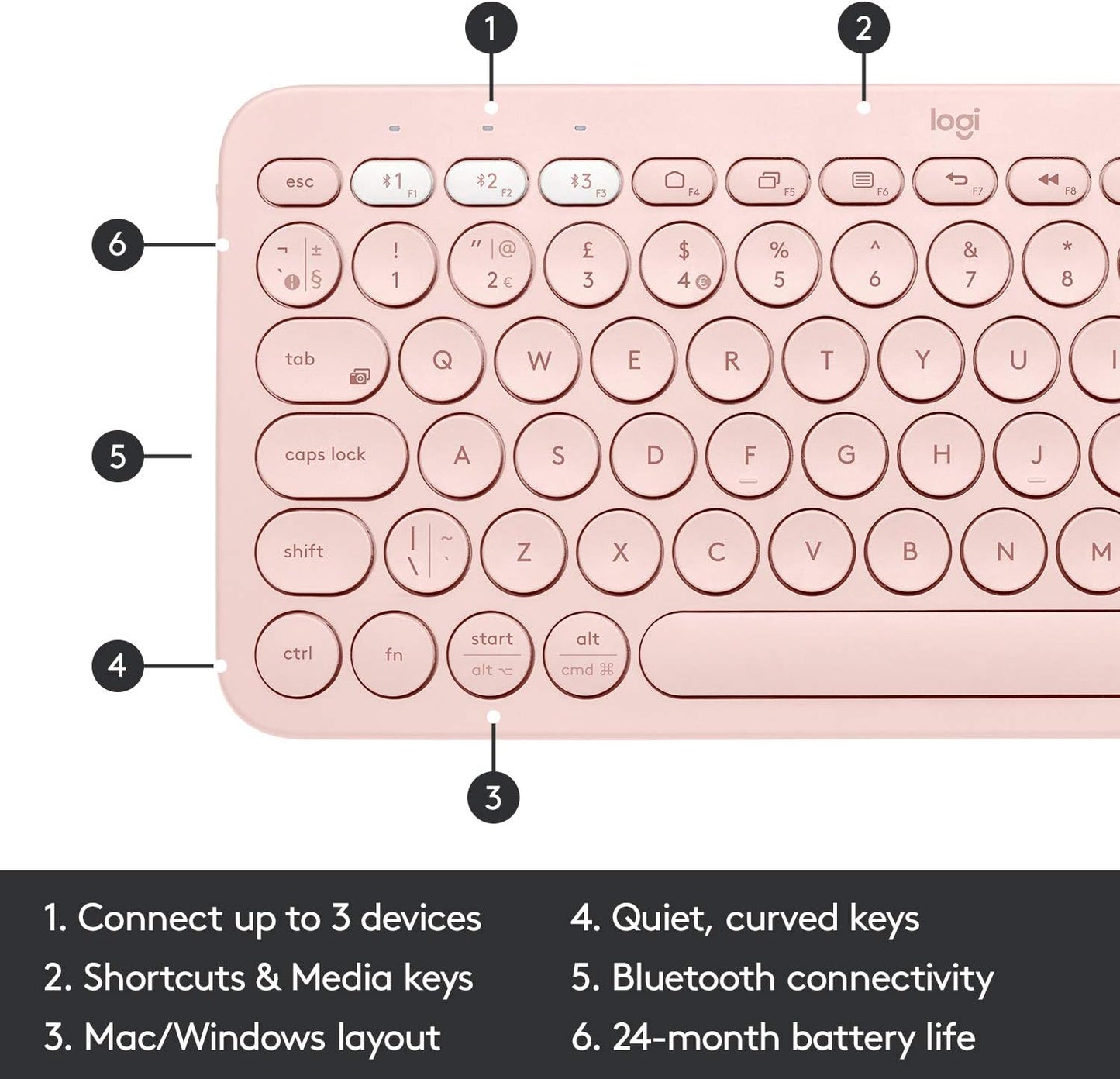 Logitech K380 Pebble Wireless Multi-Device Keyboard - Rose