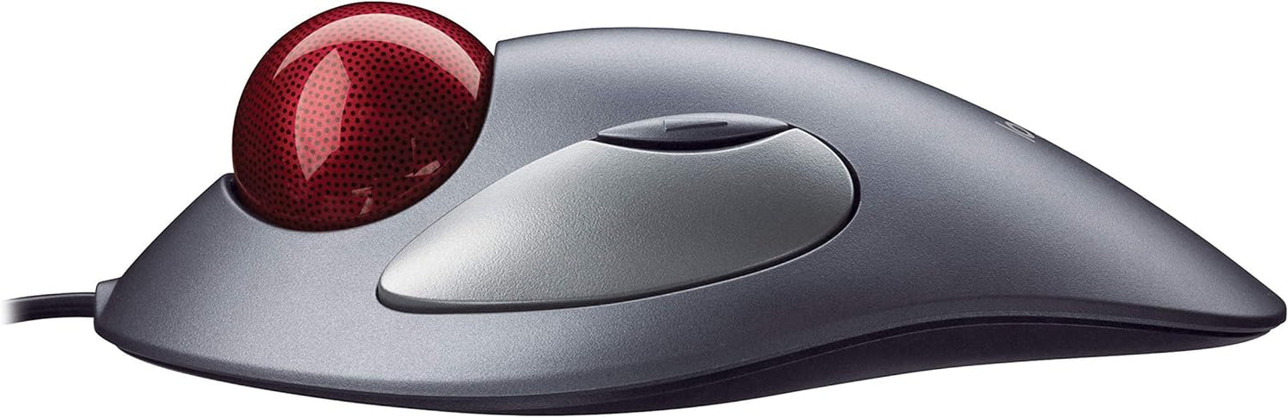 Logitech Trackman Marble Trackball – Wired USB Ergonomic Mouse for Computers, with 4 Programmable Buttons, Dark Gray