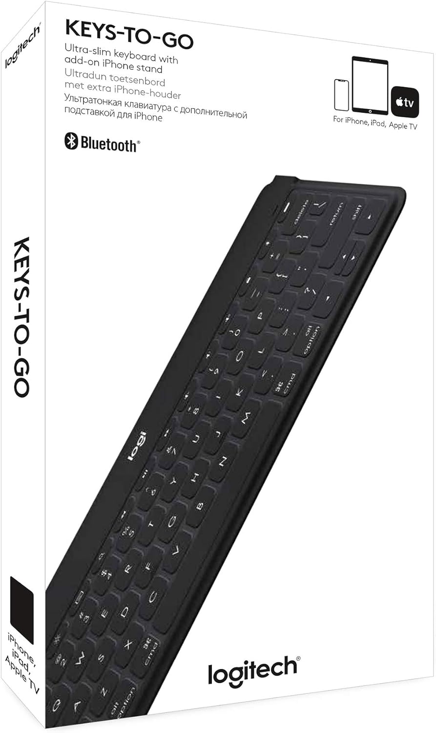 Logitech Keys-to-Go Ultra-Portable, Stand-Alone Keyboard COMPATIBLE DEVICES all iOS devices including iPad, iPhone and Apple TV