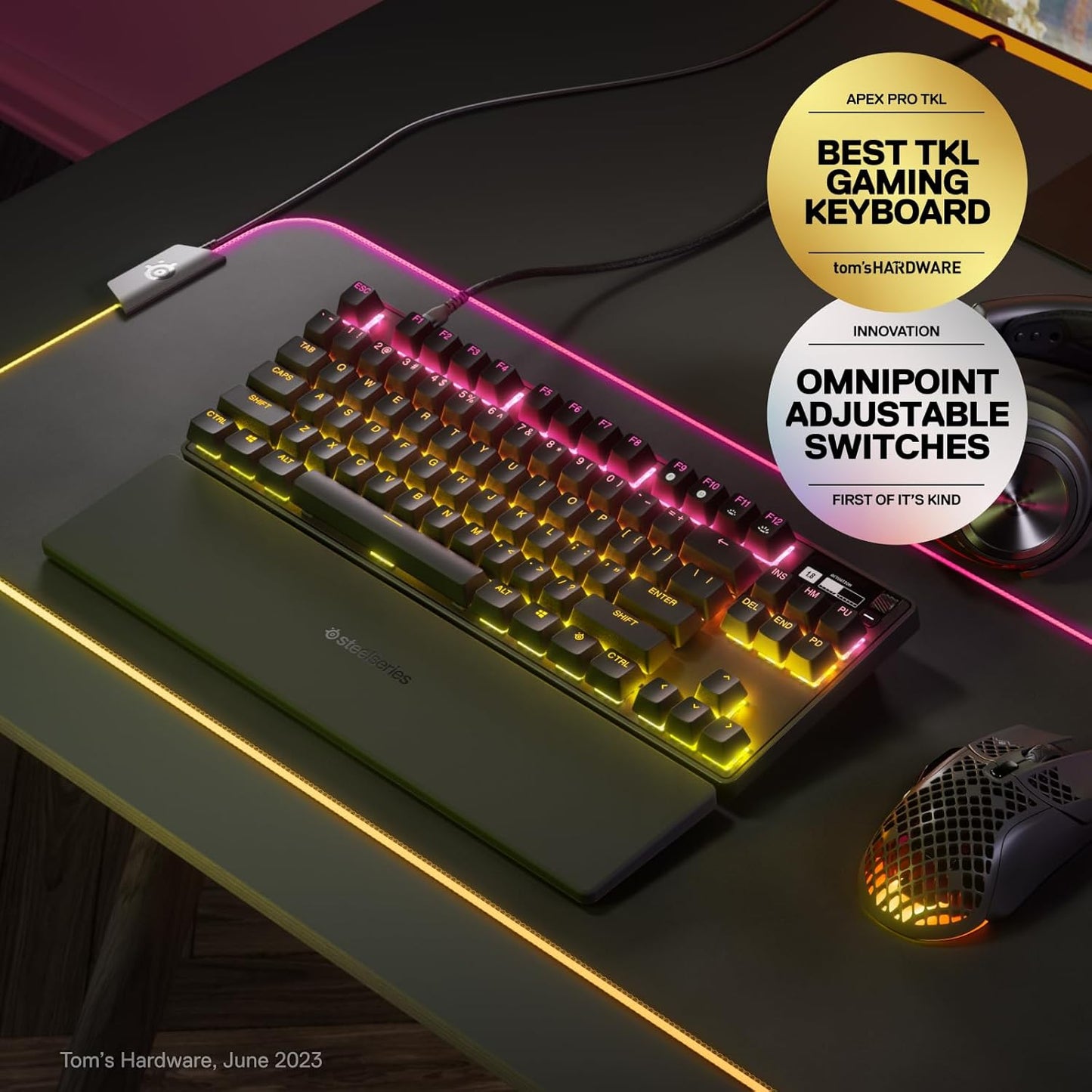 SteelSeries Apex Pro TKL 2023 Ed.- World's Fastest Mechanical Gaming Keyboard - Adjustable Actuation - Esports Tenkeyless - OLED Screen - RGB - PBT Keycaps - USB-C