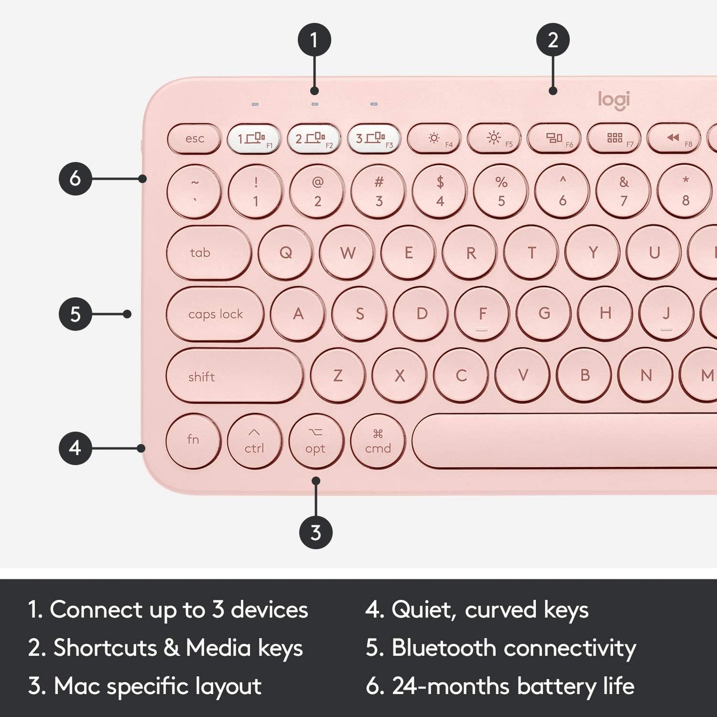 Logitech K380 Wireless Bluetooth Keyboard in Rose