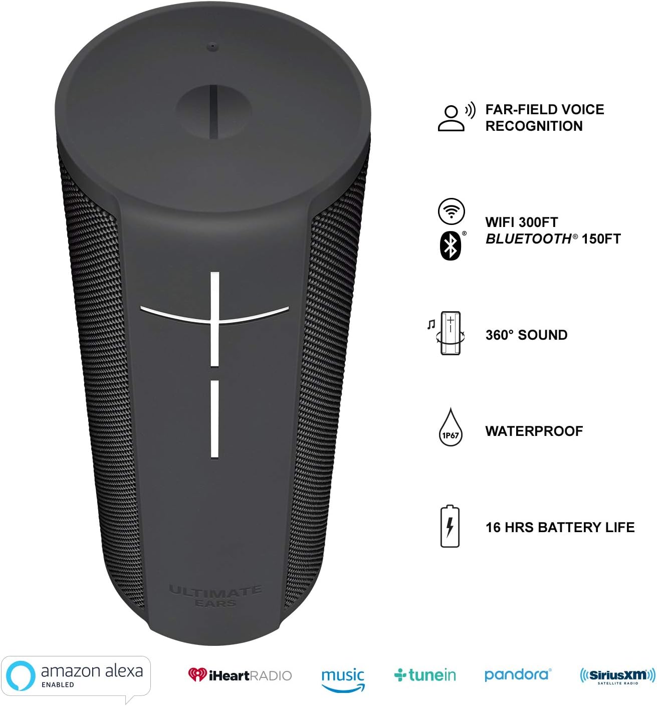 Ultimate Ears MEGABLAST Portable Waterproof Wi-Fi and Bluetooth Speaker - Graphite