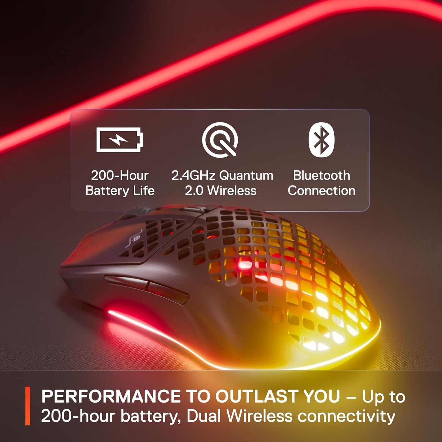 SteelSeries Aerox 3 Wireless - Holey RGB Gaming Mouse - Onyx