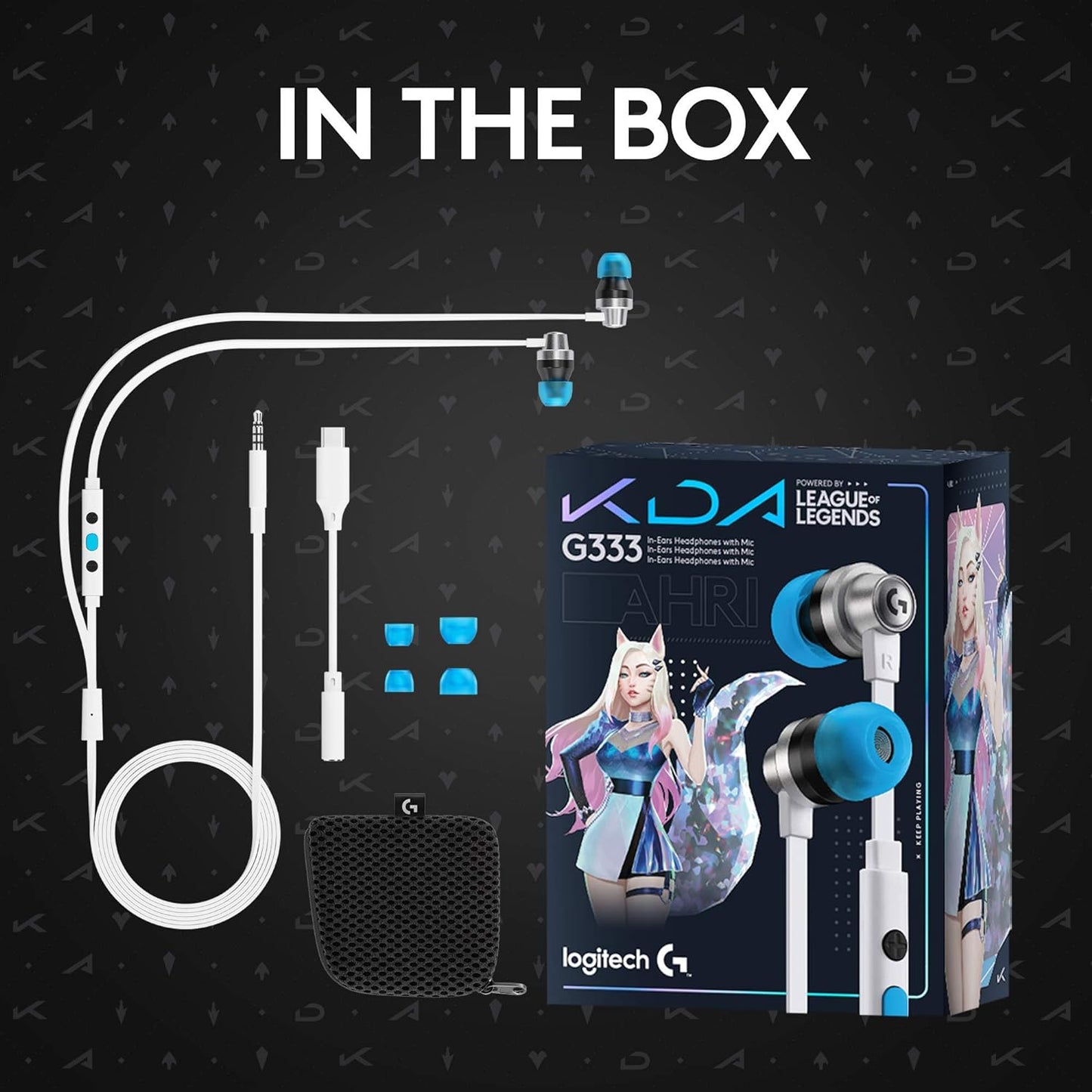 Logitech G333 K/DA Gaming Earphones - in-Line Mic and Controls - Gaming-Grade Dual Drivers - Durable Aluminum Housing - Official League of Legends KDA Gaming Gear