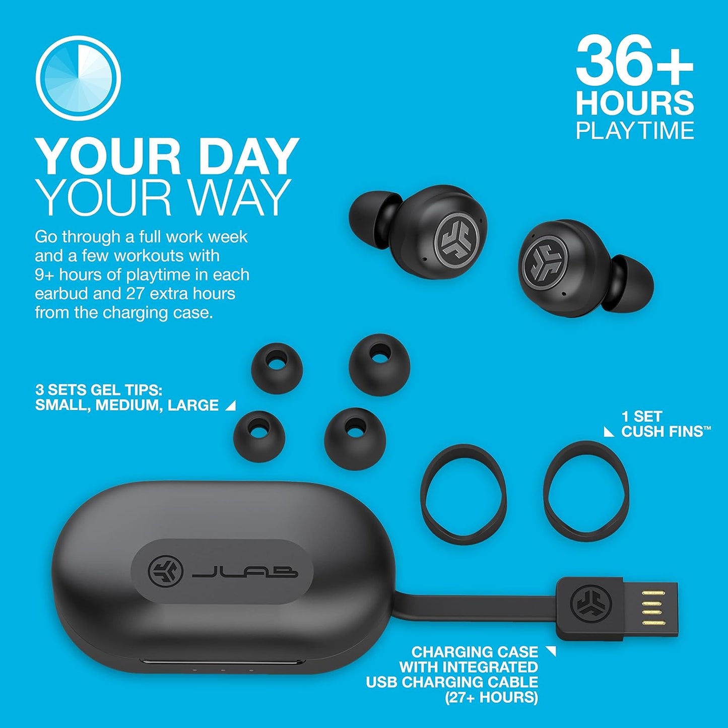 JLab JBuds Air Pro True Wireless Earbuds, Black, Bluetooth Multipoint, Auto Play & Pause, Dual Connect, IP55 Sweat & Dust Resistance, Be Aware Audio for Safety, Custom 3 EQ Sound Settings